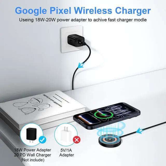 Alt view image 2 of 7 - Magnetic Wireless Charger for Google Pixel 11/11 Pro XL/10 Pro Fold | Wireless Charging Pad for 10a/9a/9/9Pro XL/8/8a/7/7a/6/5/4, 4FT 15W Max USB-C/A Magsafe Charger 2Pack for iPhone 17/16/15/14