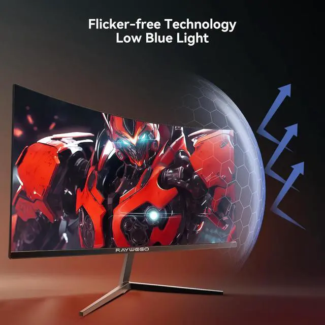 Alt view image 5 of 7 - Raywego 24 Inch Curved Gaming Monitor 180Hz FHD 1080P, 3000R, 1ms MPRT, Frameless, FreeSync, Eye Care, DP&HDMI Ports, Wall Mountable(75x75mm), 250cd/m² , Brightness 99% sRGB, VA Panel, Black