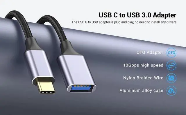 Alt view image 2 of 7 - USB Female to C Male Cable(1M/3.3 Ft) Type-C Adapter USB C to USB 3.0 Adapter C Female to A Male for Phone/Laptop/Tablet/Switch USB-C Device