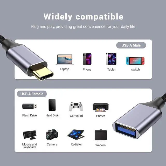 Alt view image 7 of 7 - USB Female to C Male Cable(1M/3.3 Ft) Type-C Adapter USB C to USB 3.0 Adapter C Female to A Male for Phone/Laptop/Tablet/Switch USB-C Device