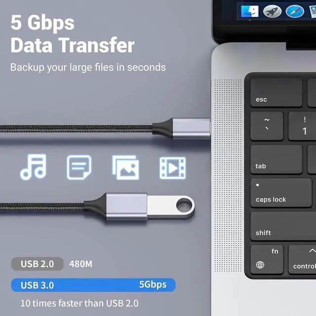 Alt view image 6 of 7 - USB Female to C Male Cable(1M/3.3 Ft) Type-C Adapter USB C to USB 3.0 Adapter C Female to A Male for Phone/Laptop/Tablet/Switch USB-C Device