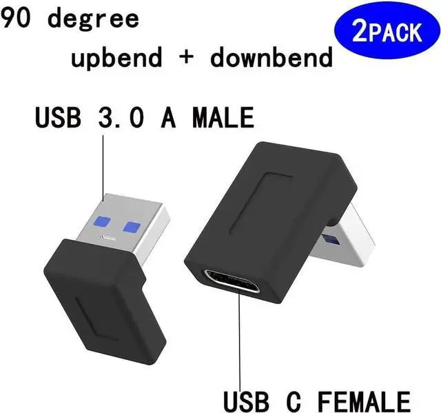 Alt view image 5 of 7 - Right Angle USB A Male to USB C Female Adapter 90 Degree USB3.0 to Type C Cable Connector Support unidirectional Sides 5Gbps & Data Transfer for Laptops Phone 2-Pack