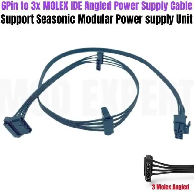 Main image of 6Pin to 3 Molex IDE 4Pin Angled Peripheral Modular Power Cable for Seasonic PRIME 1000W 850W 750W 650W Titanium Power Supply PSU