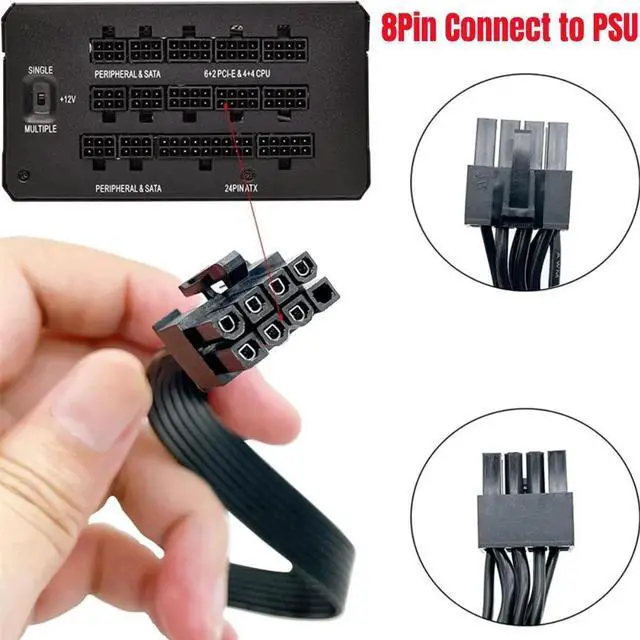 Alt view image 3 of 7 - JAENFONG Single PCIe 8Pin 6+2 Flat 600mm, GPU Power Cable for Corsair RM850, RM750, RM650 RM Series (2021) 80+ Gold Modular Power