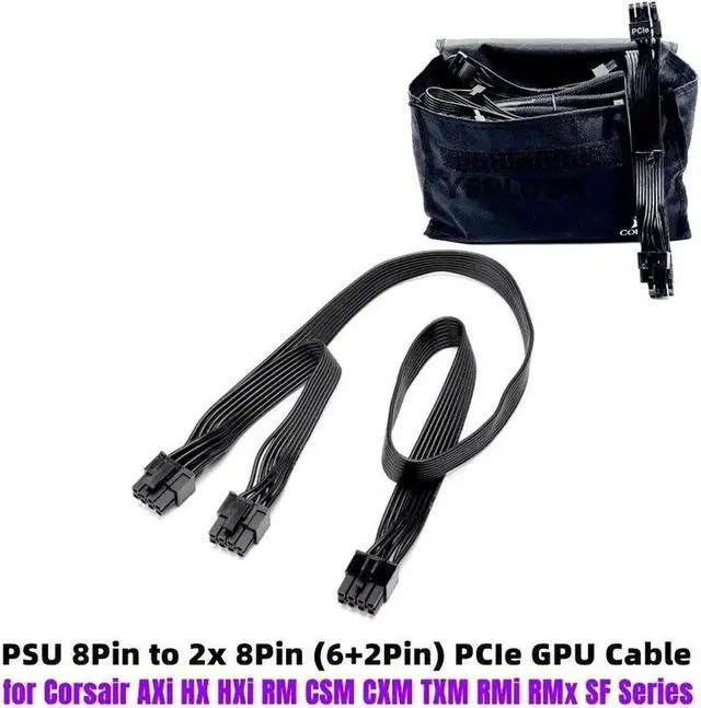 Alt view image 3 of 6 - JAENFONG Original GPU Power Cable PSU 8Pin to Dual PCIe 8Pin for CORSAIR HX1200 HX1000 HX850 HX750 PLATINUM Power Ribbon Flat Cable 18AWG