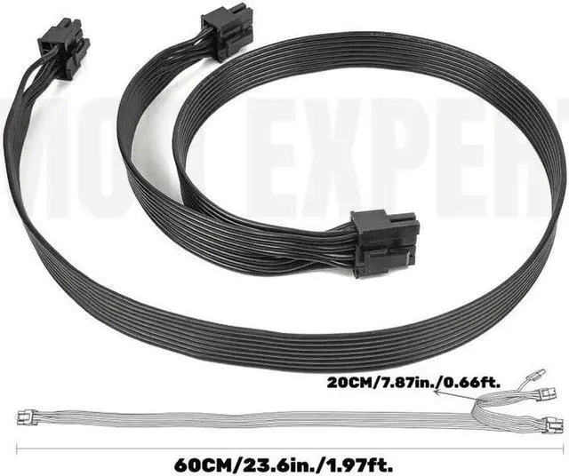 Alt view image 4 of 6 - JAENFONG Original GPU Power Cable PSU 8Pin to Dual PCIe 8Pin for CORSAIR HX1200 HX1000 HX850 HX750 PLATINUM Power Ribbon Flat Cable 18AWG