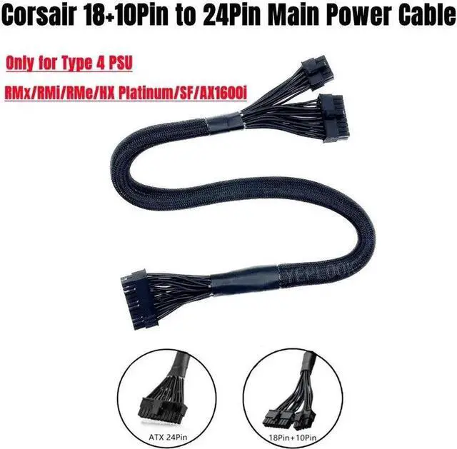 Alt view image 2 of 6 - JAENFONG Original NEW 18+10Pin to 24Pin ATX Modular Power Cable for CORSAIR HX750, HX850, HX1000, HX1200 PLATINUM Type 4 PSU 18AWG 60CM