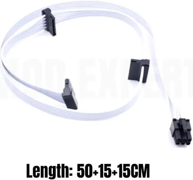 Alt view image 2 of 4 - JAENFONG White 6Pin to 3 SATA Right Angle SSD HDD Modular Power Cable for Seasonic VERTEX GX-1200 GX-1000 WHITE Power Supply Unit 18AWG