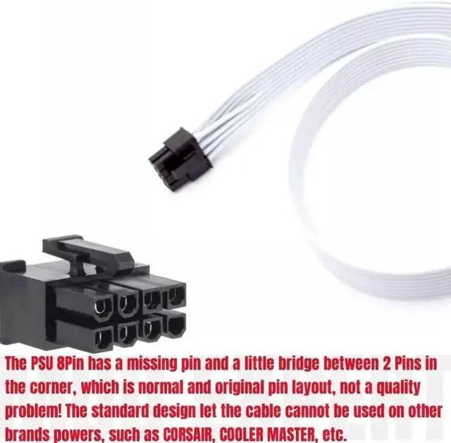 Alt view image 4 of 6 - JAENFONG White PSU 8Pin to 4+4Pin CPU Power Cable 18AWG 60CM for Seasonic Seasonic FOCUS GX 1000W 850W 750W ATX3.0 WHITE GOLD Modular PSU