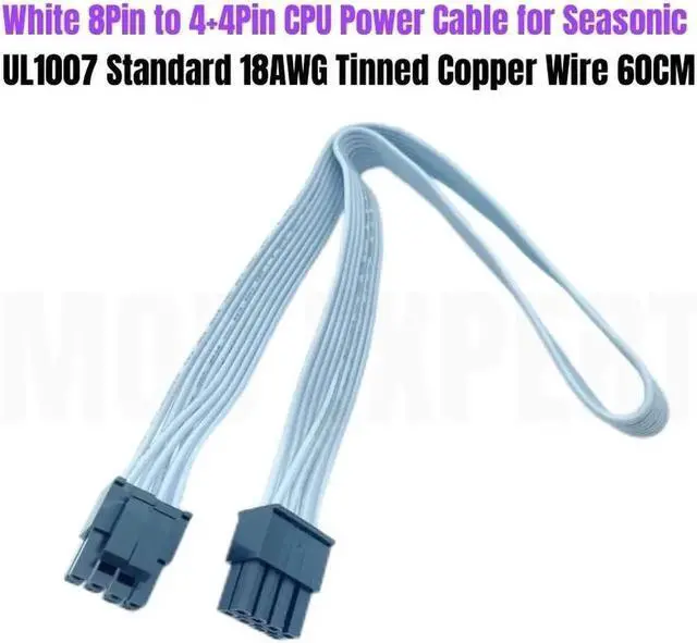 Main image of JAENFONG White PSU 8Pin to 4+4Pin CPU Power Cable 18AWG 60CM for Seasonic Seasonic FOCUS GX 1000W 850W 750W ATX3.0 WHITE GOLD Modular PSU