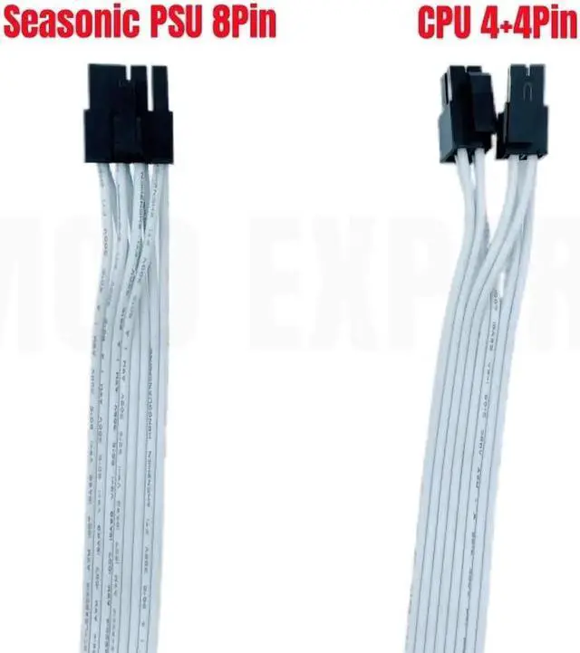 Alt view image 2 of 6 - JAENFONG White PSU 8Pin to 4+4Pin CPU Power Cable 18AWG 60CM for Seasonic Seasonic FOCUS GX 1000W 850W 750W ATX3.0 WHITE GOLD Modular PSU