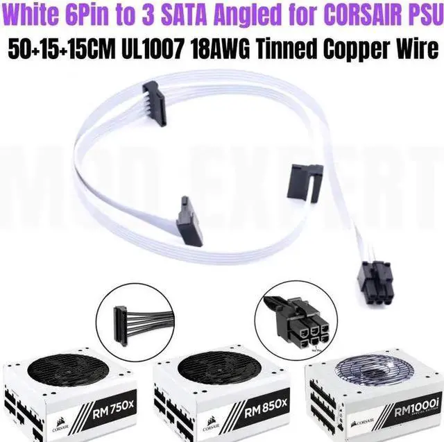 Main image of JAENFONG 6Pin to 3 SATA Right Angled HDD SSD Power Cable for CORSAIR White Modular Power Supply RM750x RM850x RM750i RM850i RM1000i 18AWG