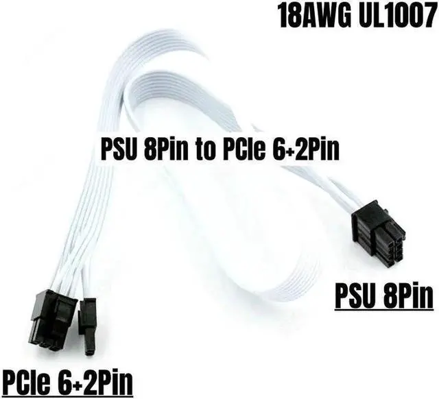 Alt view image 3 of 4 - JAENFONG White GPU Power Cable PSU 8Pin to PCIe 6+2Pin for CORSAIR RM750x RM850x RM1000i RMx/RMi Series Modular Power Supply 18AWG 60cm