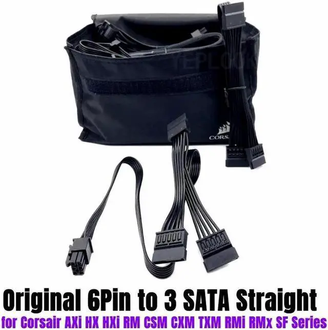 Alt view image 5 of 6 - AX1600i 6Pin to 3x SATA Riser Card Hard Drive SSD HDD Power Cable 50+15+15CM 18AWG for CORSAIR Type 3 & 4 Modular Power Supply