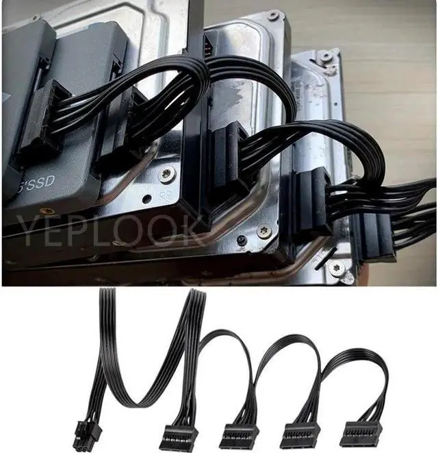 Alt view image 3 of 6 - JAENFONG Original 6Pin to 4 SATA Straight HDD SSD Power Cable for CORSAIR RM650x RM750x RM850x RM1000x Modular PSU 18AWG 50+15+15+15CM