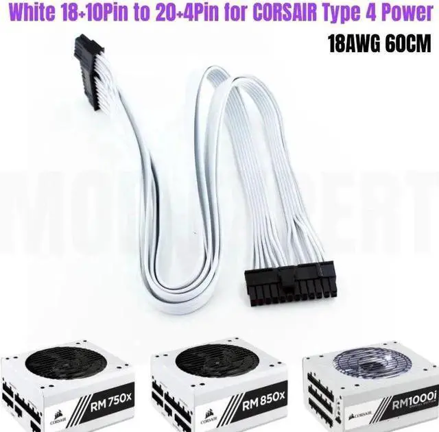 Main image of JAENFONG White 18+10Pin to 20+4Pin 24Pin ATX Main Power Cable for CORSAIR RM750x 750W RM850x 850W RM1000i 1000W Modular PSU 60CM 18AWG