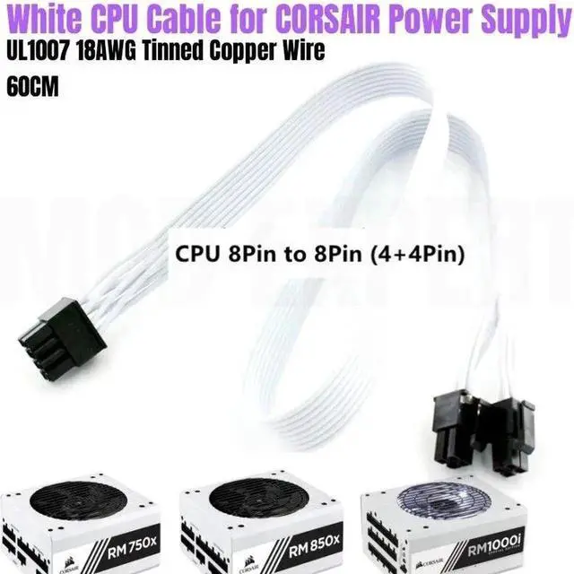 Main image of JAENFONG White CPU Power Cable PSU 8Pin to 4+4Pin EPS 12V for CORSAIR RM750x RM850x RM750i RM850i RM1000i Modular Power Supply 18AWG 60CM