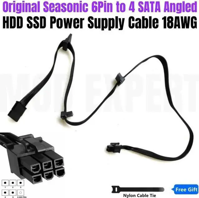 Alt view image 6 of 6 - JAENFONG Original Seasonic 6Pin to 4 SATA Angled HDD SSD Power Cable for Seasonic CORE GC-650, GC-550, GC-500 Semi Modular Power Supply