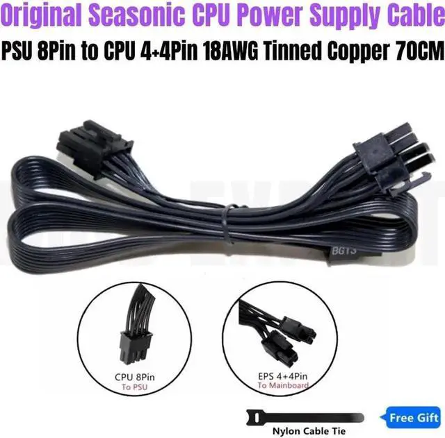 Main image of JAENFONG Original Seasonic M12II EVO CPU Power Cable PSU 8Pin to 4+4Pin for 850W, 750W, 620W, 520W Modular Fonte PSU EPS12V 18AWG 70CM