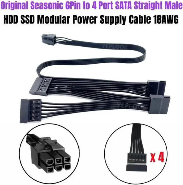 Alt view image 5 of 6 - JAENFONG Original Seasonic 4 SATA Straight SSD HDD Modular Power Cable for Seasonic PRIME 1600W, 1300W, 1200W, 1000W, 850W Platinum Power