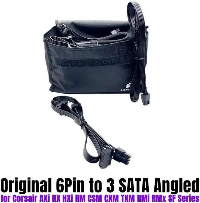 Main image of JAENFONG 6Pin to 3 SATA Elbow HDD Hard Drive SSD Power Cable for CORSAIR CX430 CX450 CX500 CX600 CX650 CX750 Modular PSU 18AWG 50+15+15CM