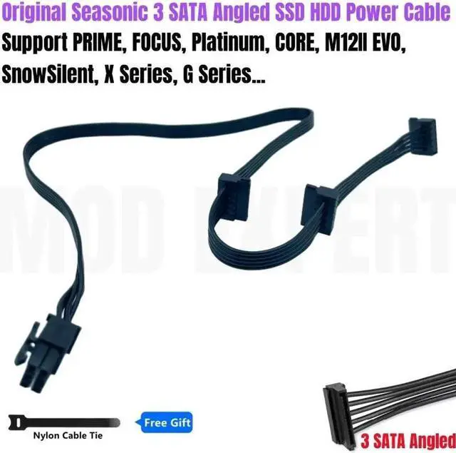 Main image of JAENFONG Original Seasonic 6Pin to 3x SATA Angled HDD SSD Power Cable for Seasonic CORE GC-650, GC-550, GC-500 Semi Modular Power Supply