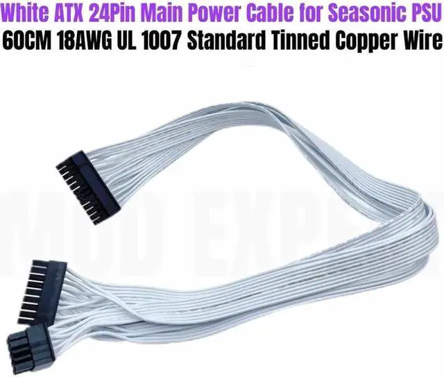 Main image of JAENFONG White 18+10Pin to 24Pin ATX Motherboard Power Cable for Seasonic PRIME SnowSilent 750W Titanium/ 650W Platinum/ 550W Gold Power