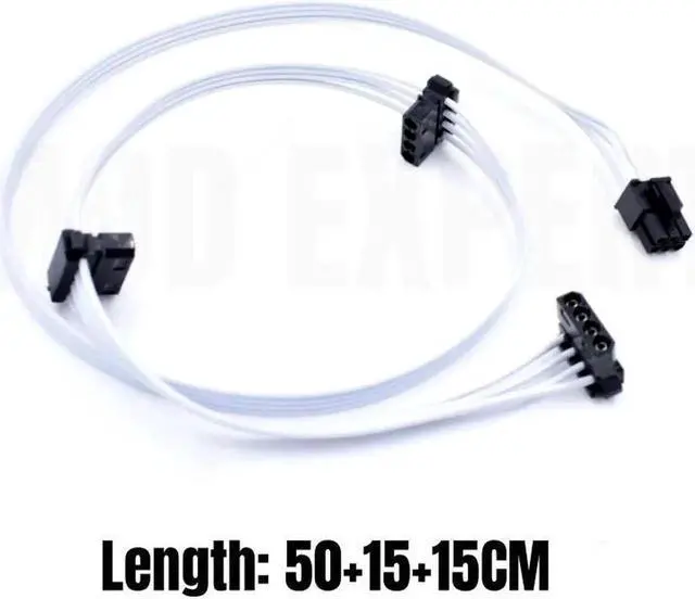 Alt view image 3 of 6 - JAENFONG White 6Pin to 3 Molex IDE 4Pin Angled PC Case Fan Modular Power Cable for Seasonic FOCUS GX 1000W 850W 750W ATX3.0 WHITE PSU