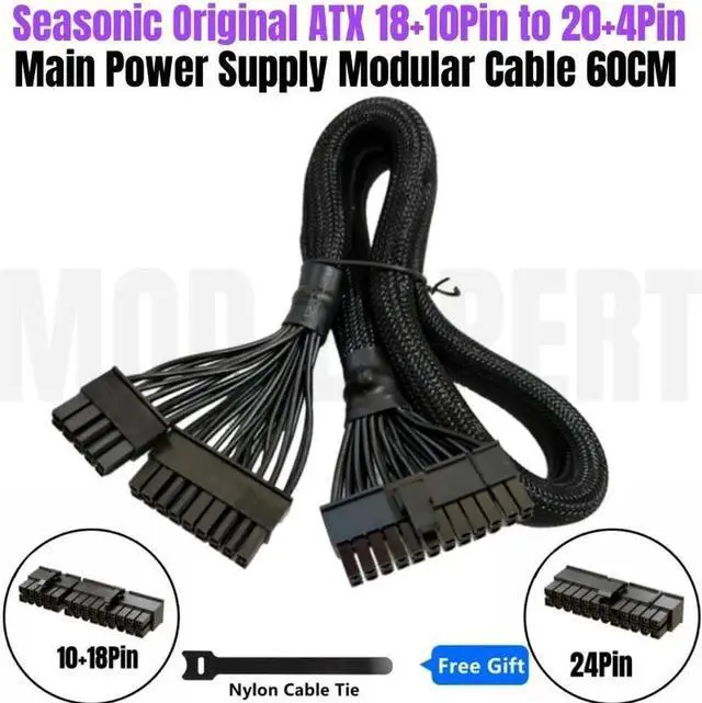 Main image of JAENFONG Original SEASONIC FOCUS PLUS Platinum 24Pin ATX Main Power Supply Cable 18+10Pin to 20+4Pin for PX Series Modular PSU 60CM 18AWG