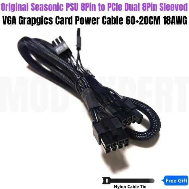 Main image of JAENFONG Genuine Seasonic X-Series PSU 8Pin to 2X8Pin 6+2Pin PCIe VGA GPU Power Cable Net for SS-650KM3, 750KM3, 850KM3, 1050XM2, 1250XM2