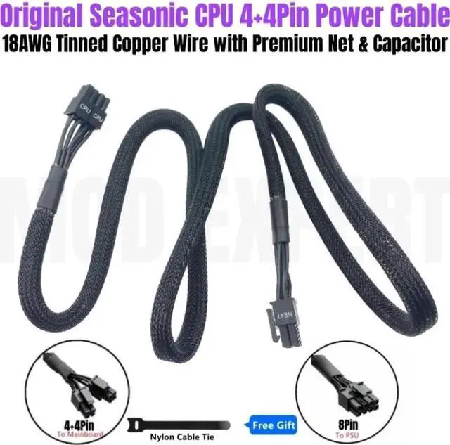 Main image of JAENFONG Original New CPU Power Cable for Seasonic PRIME Ultra 1600 1300 1000 850 750 650 Titanium Modular PSU 8Pin to 4+4Pin Sleeved Net