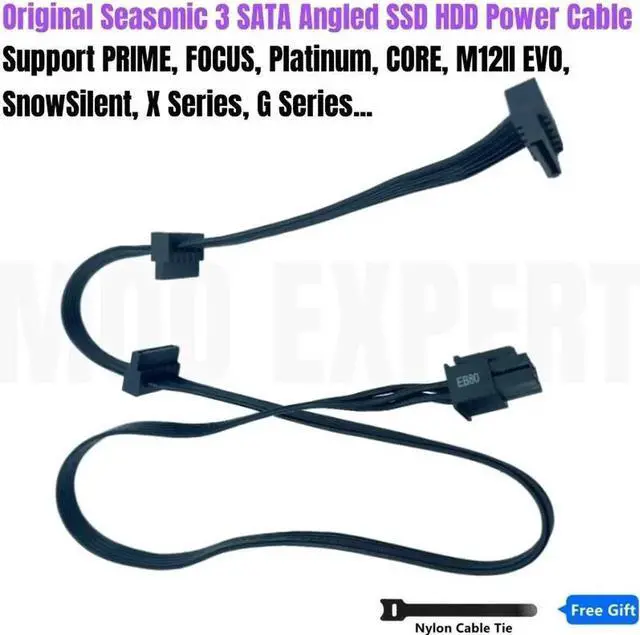 Main image of JAENFONG Original Seasonic 3 SATA Male Angled SSD HDD Riser Power Cable for PRIME Ultra Platinum 1000W, 850W, 750W, 650W 550W Modular PSU