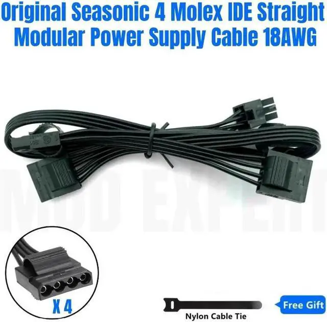 Main image of JAENFONG Original Seasonic 4 Molex IDE 4Pin Straight Modular Power Cable for Seasonic PRIME GX-1300, GX-1000, GX-850, GX-750, GX-650 GOLD