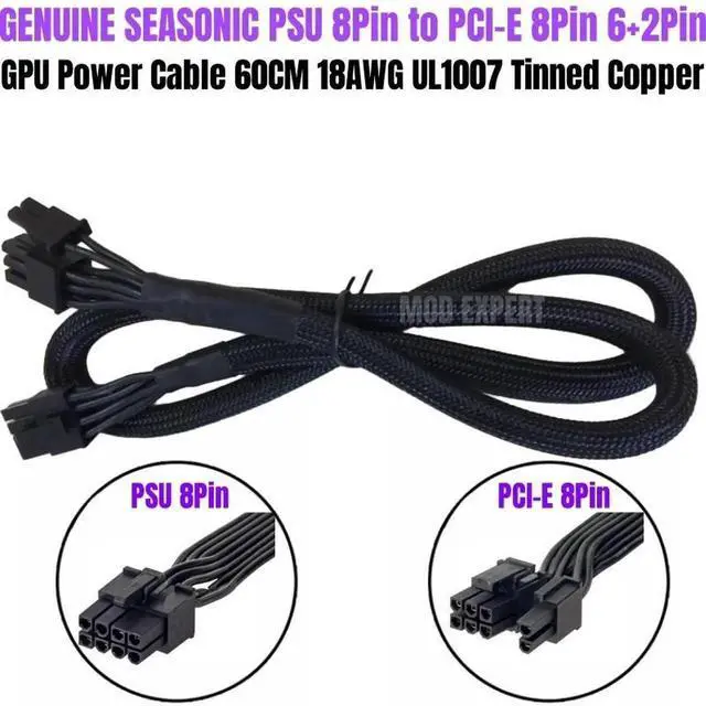 Main image of JAENFONG Original New SEASONIC PCI-E 8Pin 6+2Pin Sleeved VGA GPU Power Cable for Platinum 660W 760W 860W 1050W 1200W P Series Modular PSU