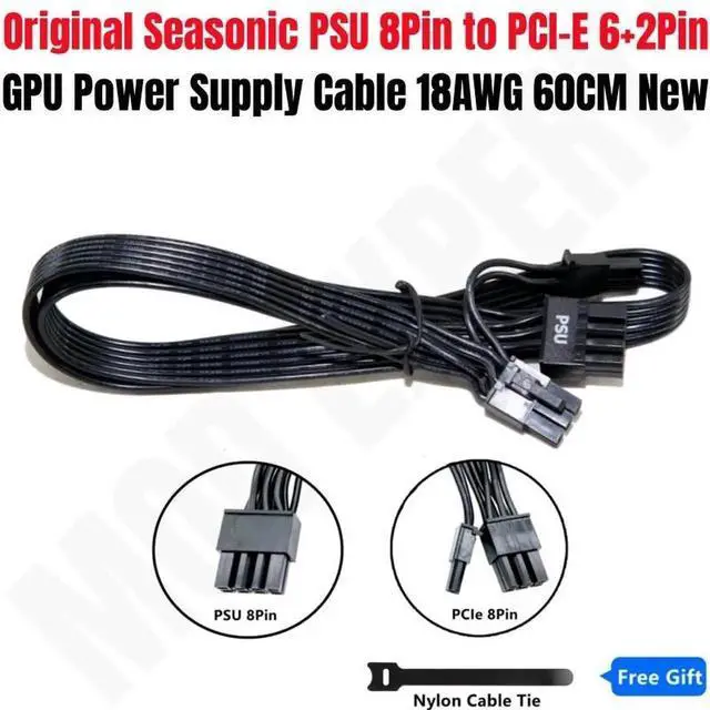 Main image of JAENFONG Original SEASONIC M12II EVO PSU 8Pin to PCIe 8Pin 6+2Pin GPU Power Cable for 520W 620W 750W 850W 80Plus Bronze Full Modular PSU