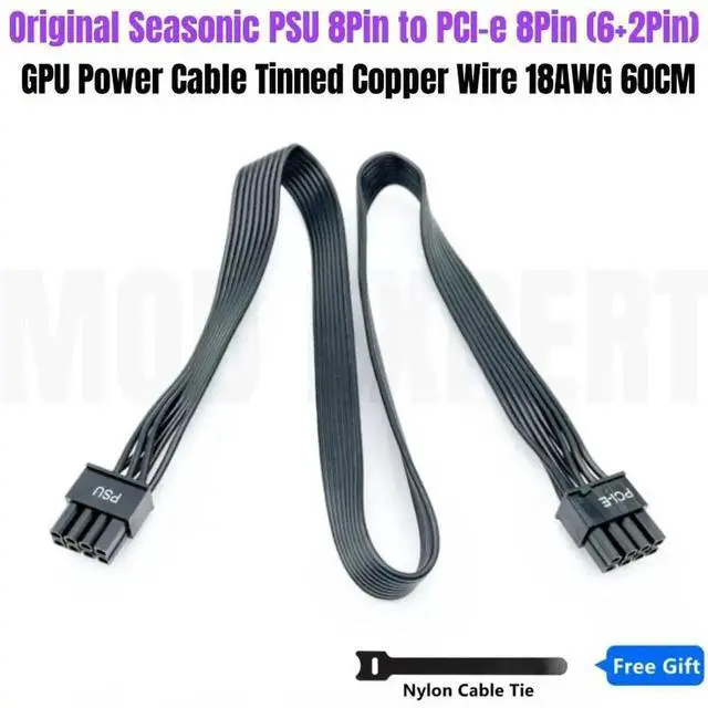 Alt view image 3 of 6 - JAENFONG Original SEASONIC Platinum 8Pin to PCIe 8Pin 6+2Pin GPU Graphic Card Power Cable 60CM 18AWG for 1200W 1050W 860W 760W 660W PSU