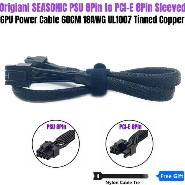 Main image of JAENFONG Original Seasonic Snow Silent PSU 8Pin to 6+2Pin PCIe VGA GPU Graphic Card Power Cable Sleeved 60CM 18AWG for 750W, 1050W, 1250W