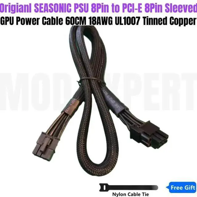 Alt view image 2 of 6 - JAENFONG Original SEASONIC PCI-E 8Pin 6+2Pin Sleeved VGA GPU Power Cable for FOCUS Gold SGX-750, SGX-650, SGX-550, SGX-500 Modular PSU