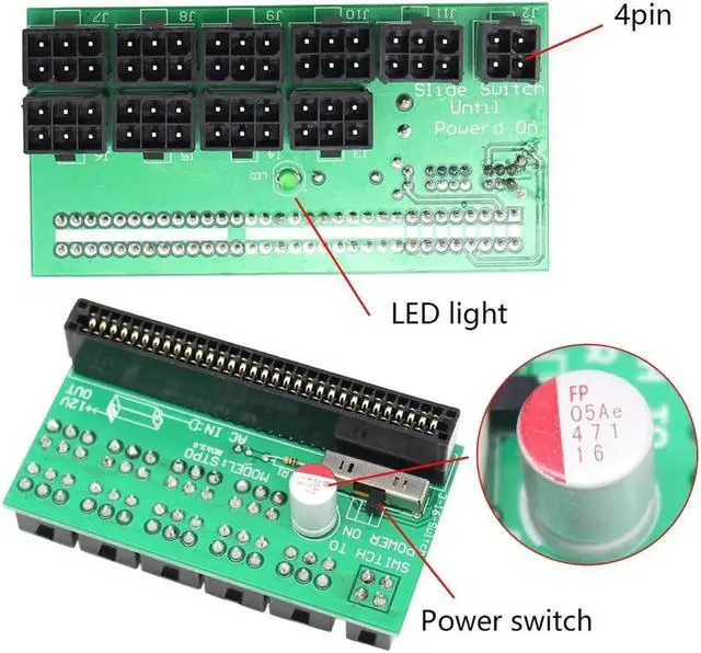 Alt view image 5 of 7 - JAENFONG Ethereum ETH ZEC Mining Server Power Supply 12V GPU/PSU Breakout Board With 9pcs 18AWG 50cm PCI-E 6 Pin To 6+2 Pin Cables Power Adapter