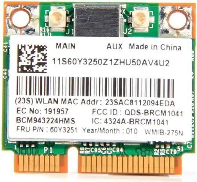Alt view image 3 of 5 - JAENFONG Dual Band 300Mbps Broadcom BCM43224 BCM943224HMS PCI-E Wifi Card FRU 60Y3251