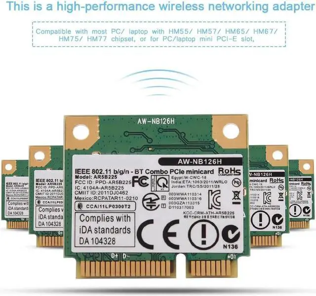 Alt view image 5 of 6 - JAENFONG AR5B225 Wireless 150Mbps 2.4GHz Wifi + Bluetooth 4.0 Mini PCI-E Card 802.11b/g/n