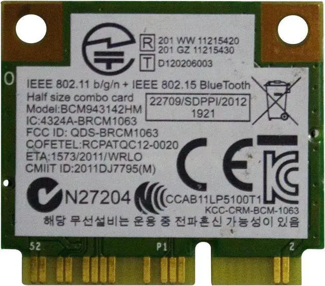 Alt view image 5 of 6 - JAENFONG Universal Wireless BCM943142HM 802.11n 300M Bluetooth Half Mini PCI-E WIFI Card