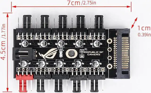 Alt view image 7 of 7 - JAENFONG Motherboard 1 to 10pin fan 4 Pin PWM Cooler Fan HUB Splitter Extension 12V Power Supply Socket PC Speed Controller Adapter SATA Power Supply