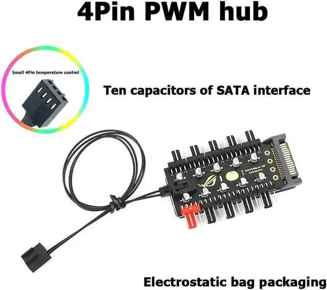 Main image of JAENFONG Motherboard 1 to 10pin fan 4 Pin PWM Cooler Fan HUB Splitter Extension 12V Power Supply Socket PC Speed Controller Adapter SATA Power Supply