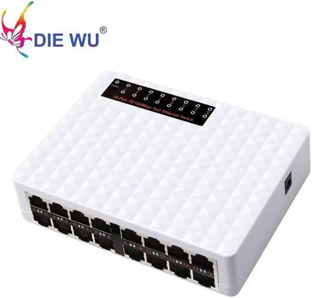 Alt view image 2 of 5 - JAENFONG 16 Ports Fast Ethernet Switch 10/100Mbps RJ45 Network Switch Switcher Hub for Desktop PC Black color