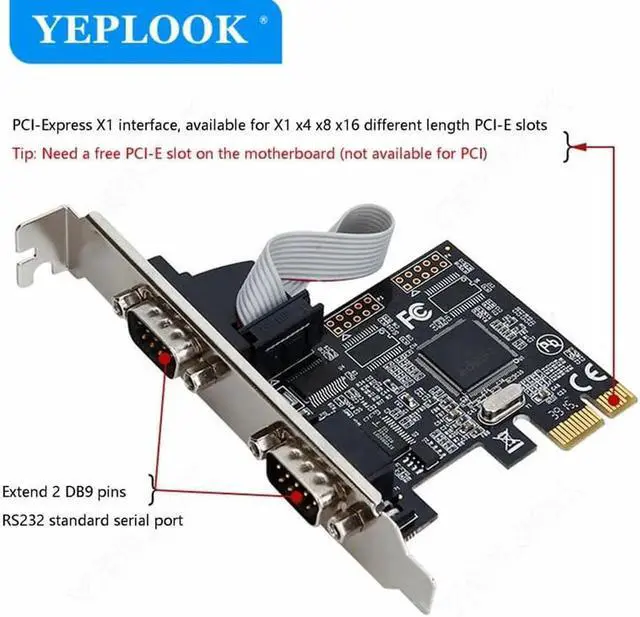 Alt view image 5 of 6 - JAENFONG PCIe to 2 Serial Port RS232 DB9 PCI-E PCI Express 1x Adapter Riser Card Support RS232, RS485 & RS422 Modes Chipset ASIX/AX9900