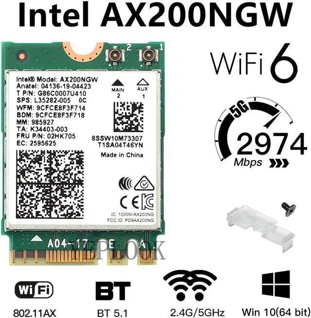 Main image of JAENFONG Wifi6 Wifi Card Intel AX200 2400Mbps Dual Band 2.4G/5G Bluetooth 5.1 NGFF M.2 KEY E 802.11ax MU-MIMO Laptop Desktop Wireless Card