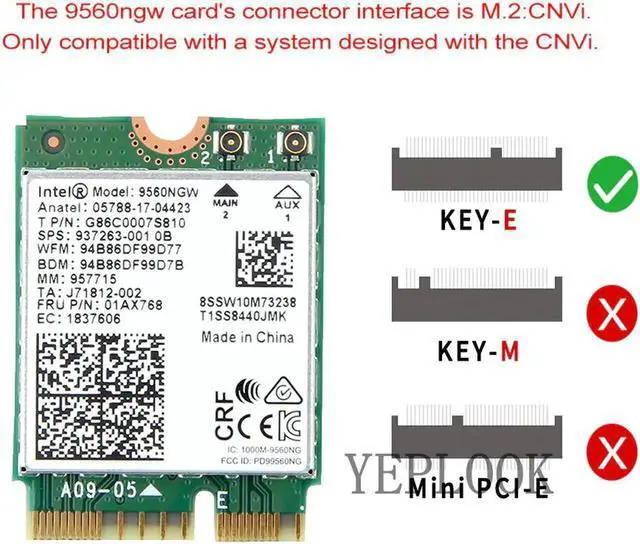 Alt view image 2 of 3 - JAENFONG Wireless-AC 9560 9560NGW 9560AC 1730Mbps Wi-Fi+BT 5.0 Dual Band 2.4G/5Ghz 802.11ac 2x2 NGFF key E M.2: CNVio Wireless Network Card