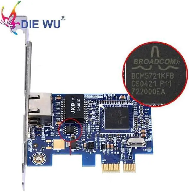 Alt view image 2 of 3 - JAENFONG Network card with Boardcom BCM5721 chip PCI-E Desktop 1 Gigabit Ethernet Network Card Adapters Slot RJ45 NIC