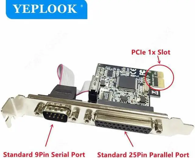 Alt view image 6 of 6 - JAENFONG PCIe 1X to 1 Port DB9 RS232 Serial Port + 1 Port DB25 Parallel Port Expansion Card I/O PCI Express Riser Card Chip ASIX/AX9900